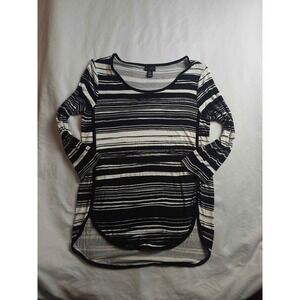 Willi Smith Womens Black White Striped High Low Tunic Top Long Sleeve Medium